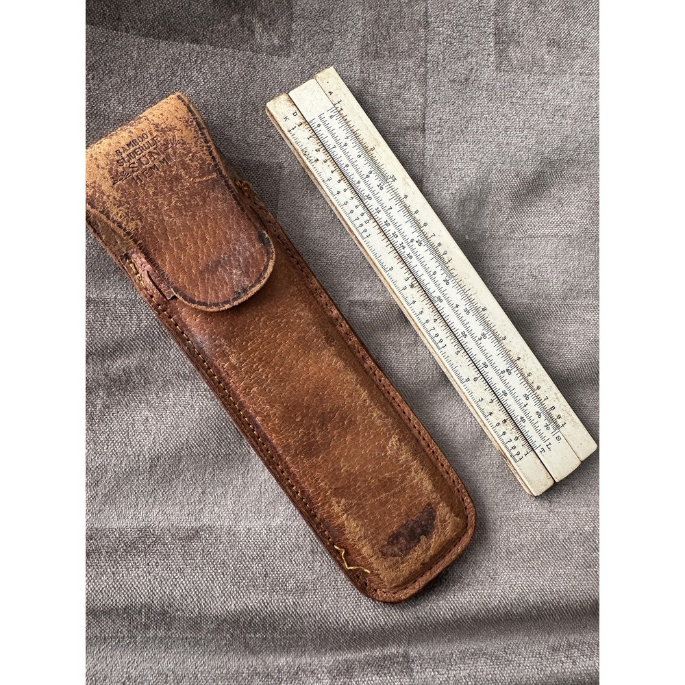 Vintage Sun Hemmi No.34RK Bamboo Engineering‎ Slide Rule Japan Leather Case